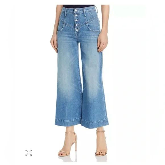 MOTHER The Swooner Roller Cropped Wide-Leg Jeans in Post No Bills Size 29 - Picture 2 of 16